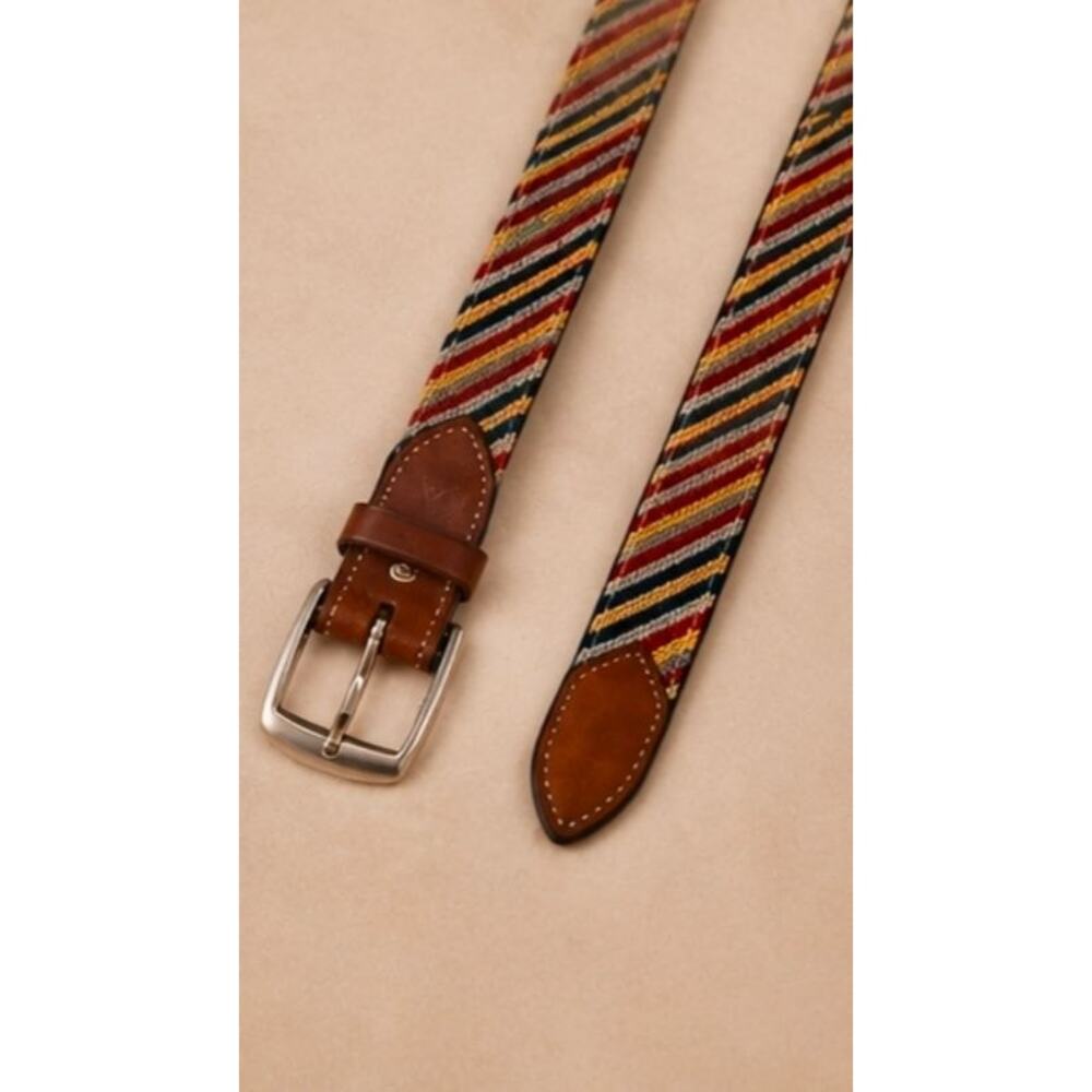 VTG 80s Leather Striped Tapestry Belt Small Unisex Retro Boho Western Festival - Picture 3 of 11